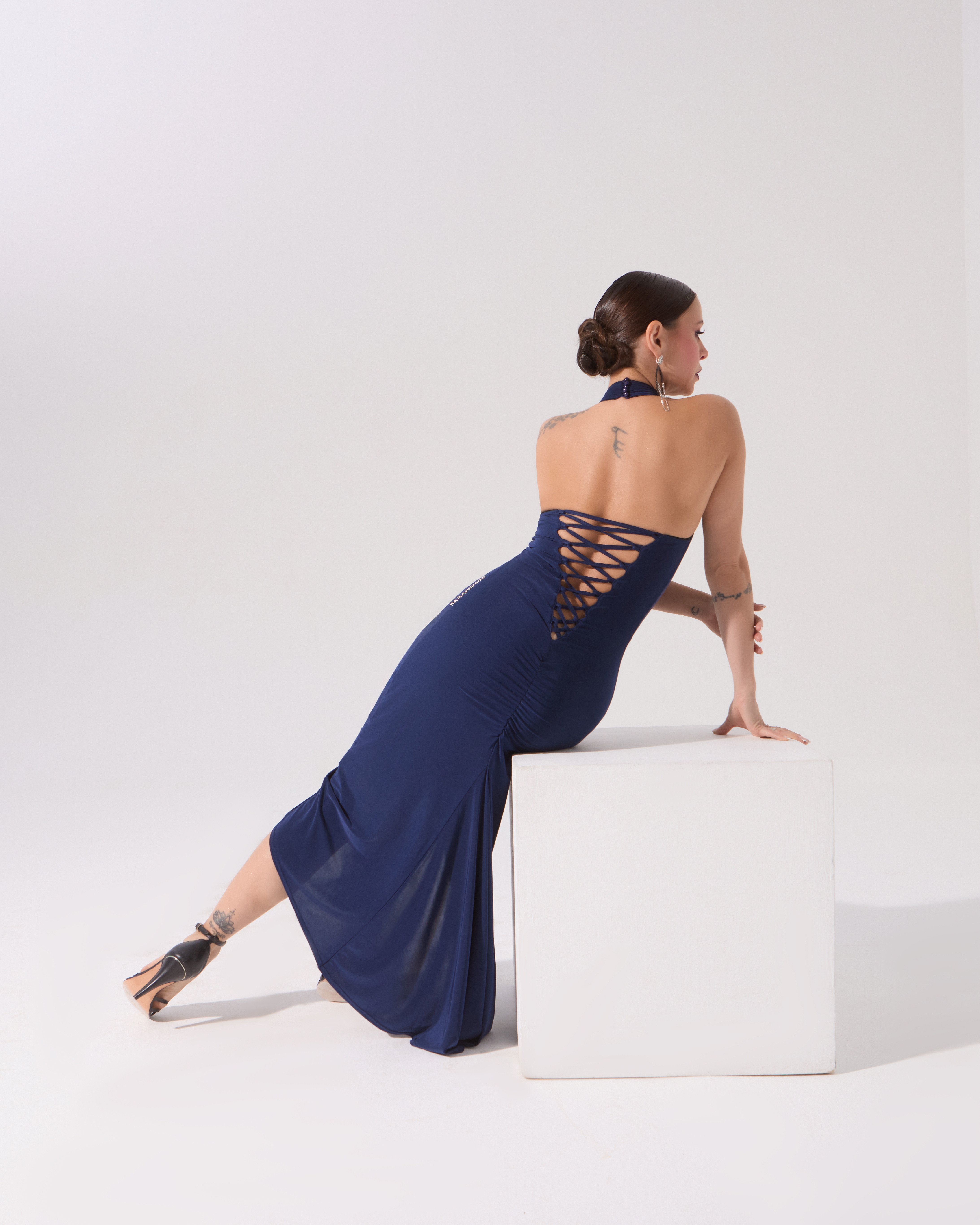 Платье для танго со шнуровкой на спине (темно-синий)