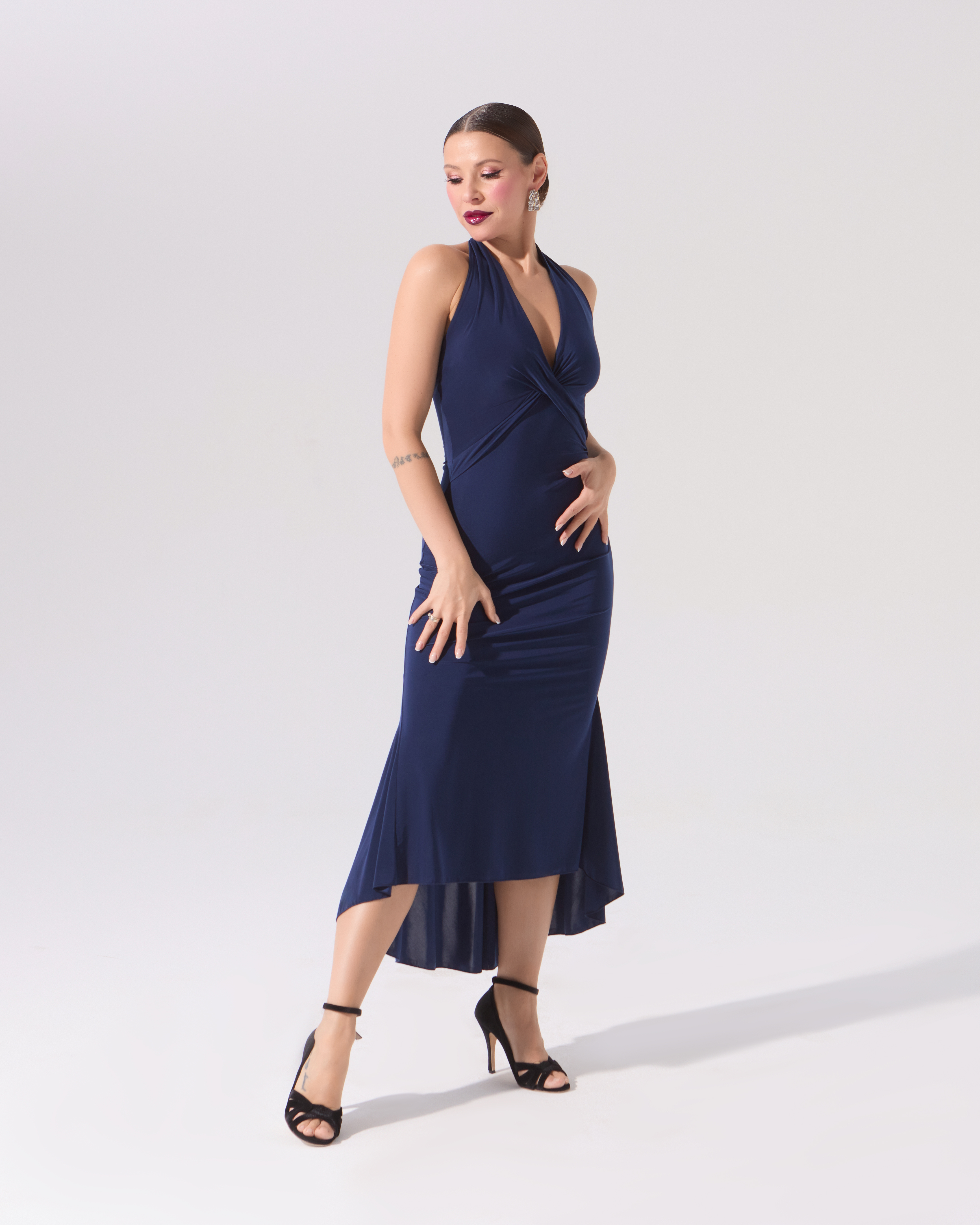 Платье для танго с перекрутом на груди (темно-синий)